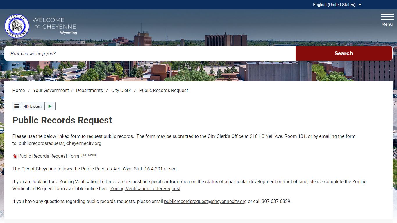 Public Records Request – City of Cheyenne